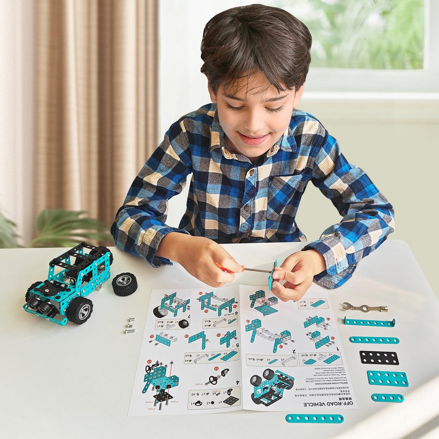 Jixin Xyzhi Buildable 3D Metal Engineering Kit 194-Piece STEM Set for Ages 8-16 Develops Logic Skills DIY Project Ideal Gift for Kids (Blue)