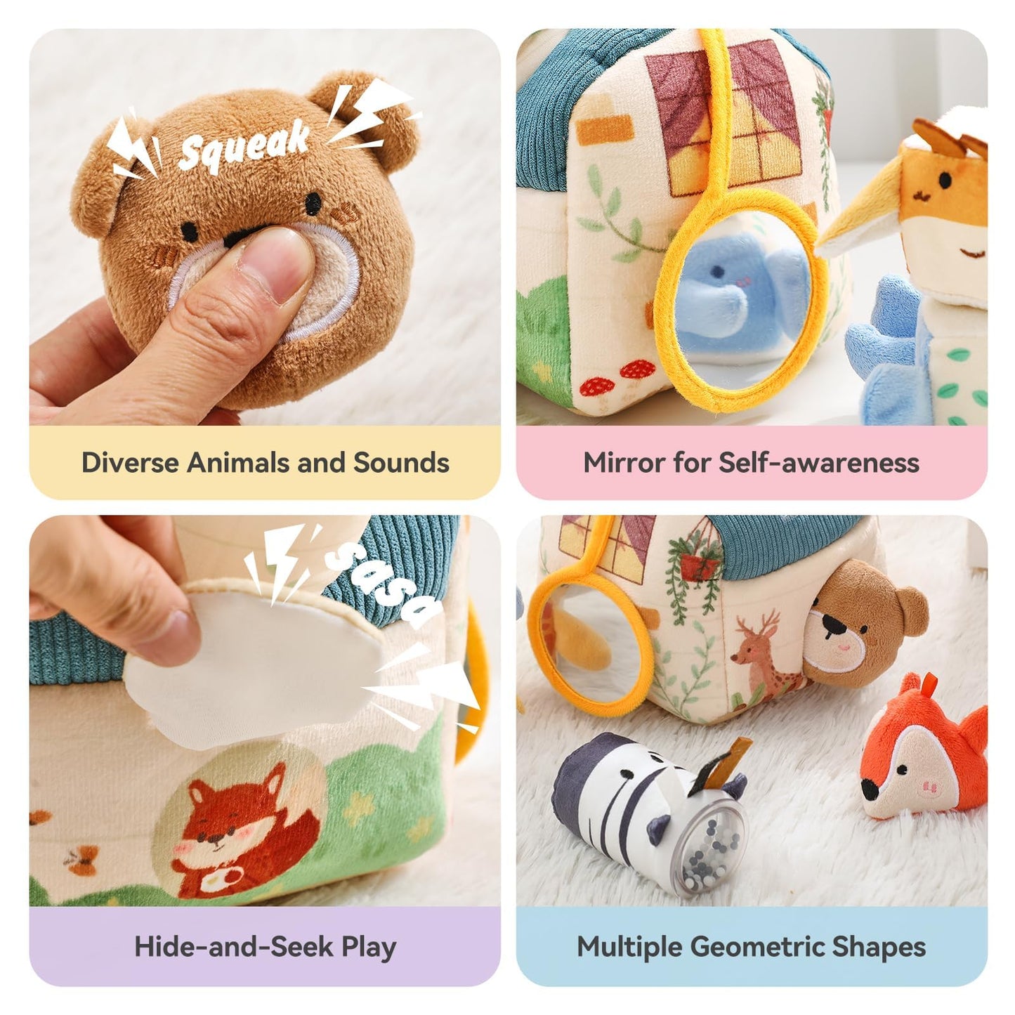Youuys Sensory Toys 2 Sets, Baby Tissue Box Toy & Soft Stuffed Animal Set