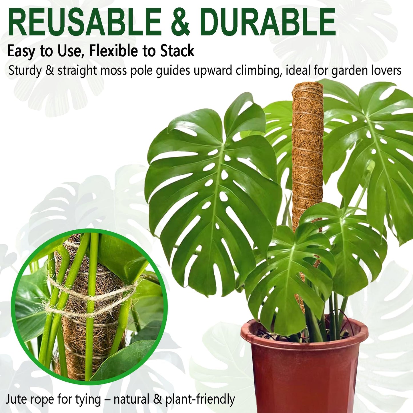 Soupiar 4 Pack 22 Inch Stackable Moss Pole - Thick & Sturdy Natural Coir Totem Plant Support & Garden Stakes for Monstera & Pothos, Indoor Climbing Vining Houseplants, 70" H Max