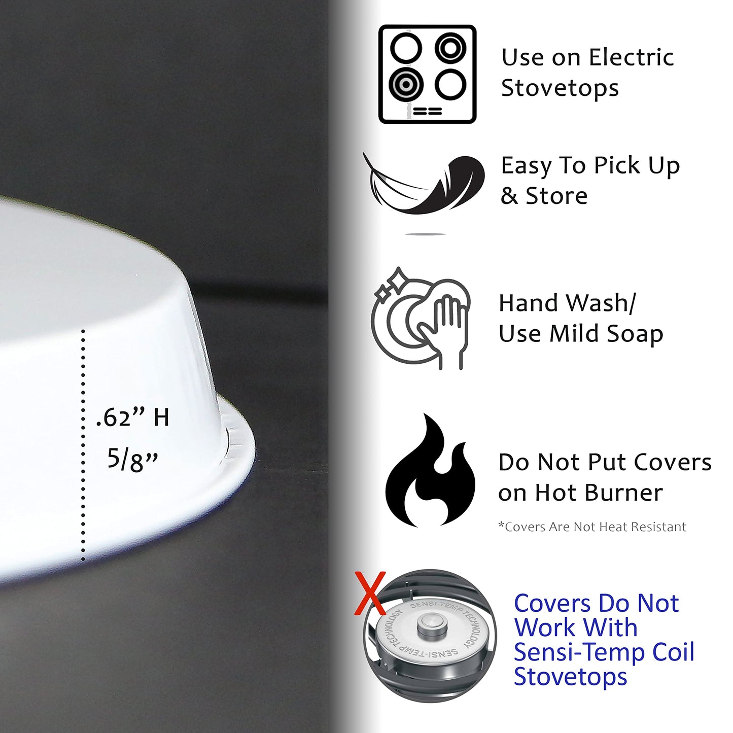 Reston Lloyd Electric Stove Burner Covers, Set of 4, Black, 10" x 0.5" x 10" (length x width x height)