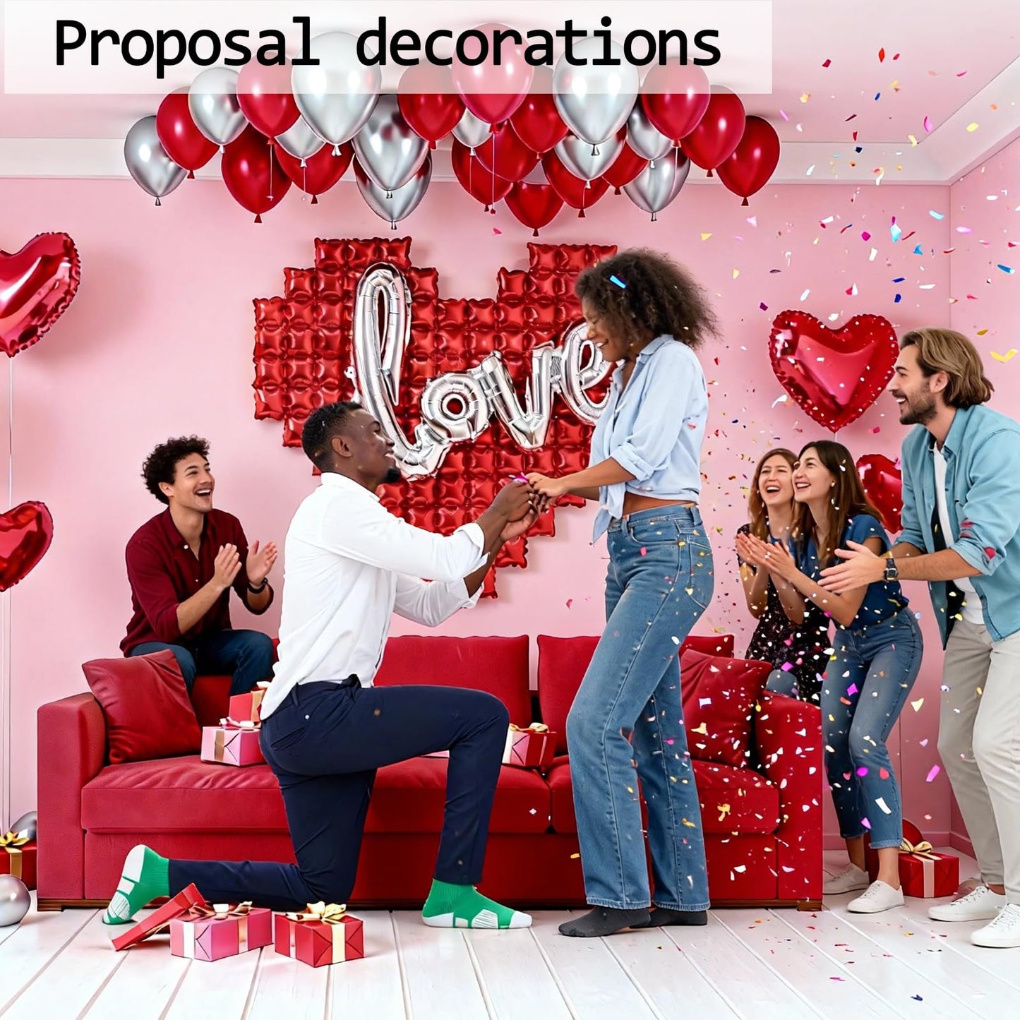 648PCS Valentines Party Decorations Kit with Rose Petals, Red and Silver Heart Balloons, Valentines Day Decor for Home, Wedding Decorations, Anniversary, Galentines Day Party