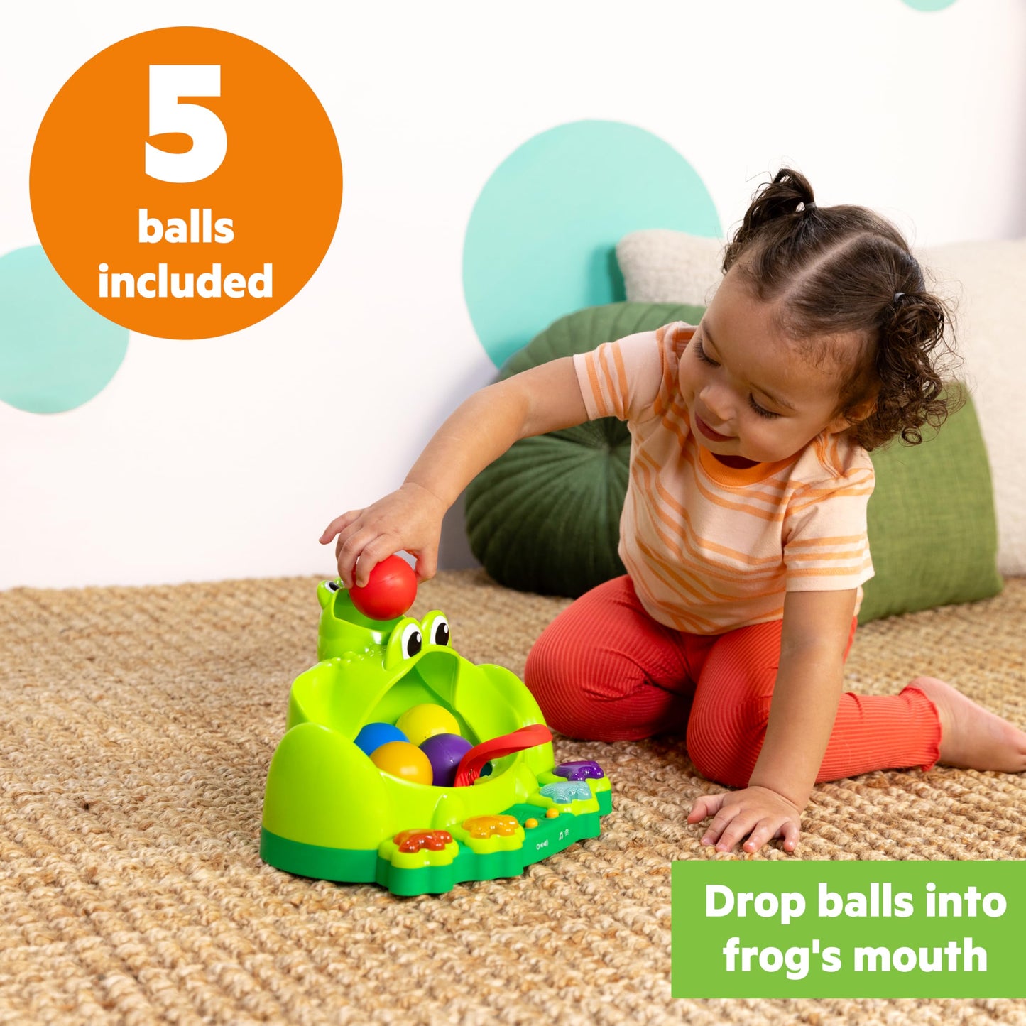 Bright Starts Poppin' Ball Frog Ball Play Toy, Launching, Bouncing & Ramp Racer Toy, Crawl and Chase, Unisex, 6 Months+