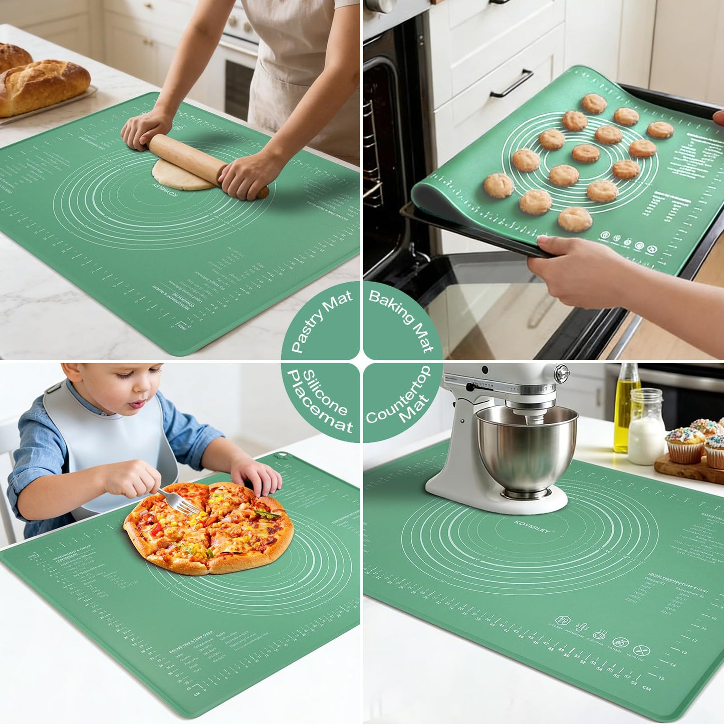 Extra Large Food Grade Platinum Silicone Pastry Mat 28 x 20, Non-Slip Non-Stick Baking Mat for Rolling Dough with 5mm Raised Edge, Measurements & Baking Guide for Bread, Pizza, Pie & Sourdough
