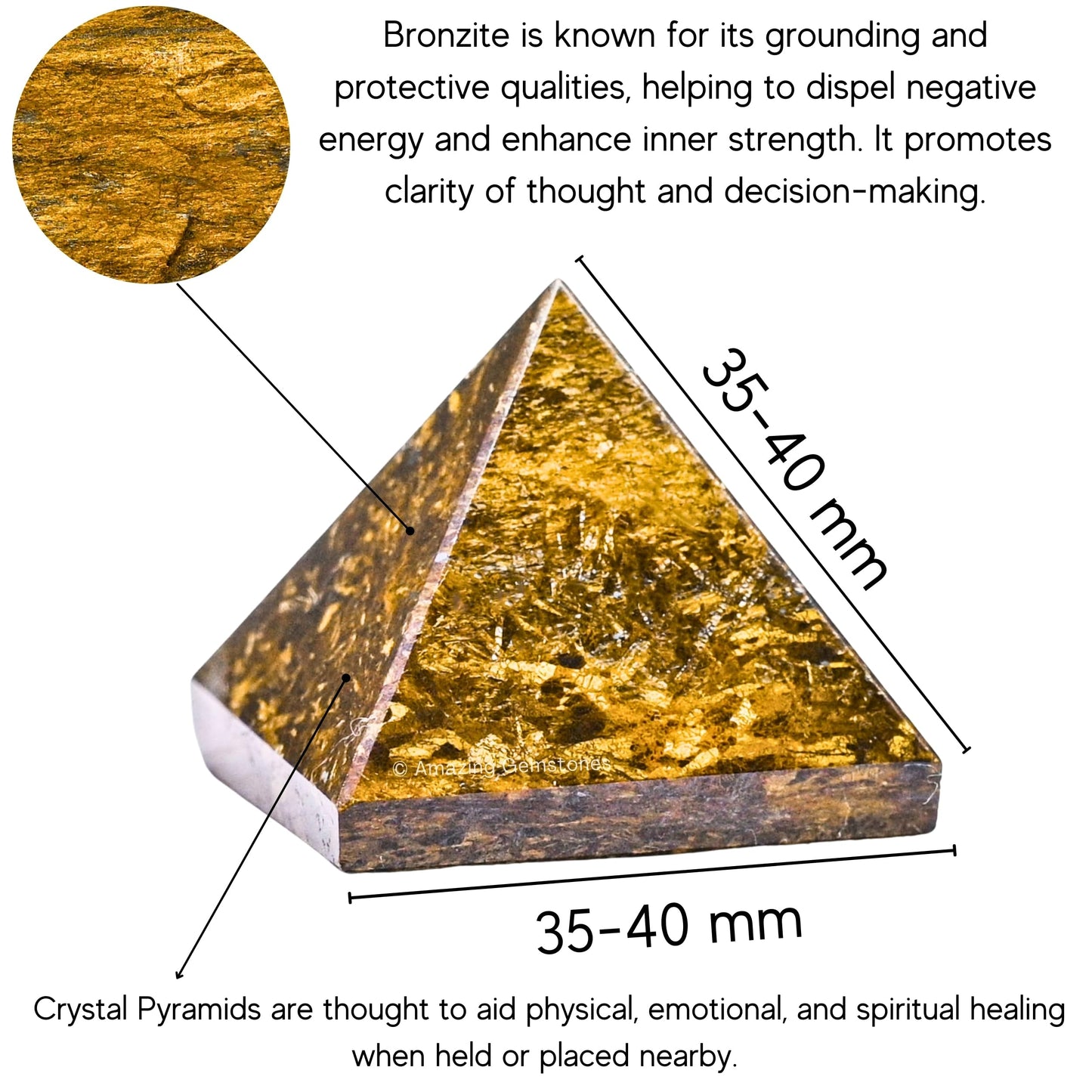 Amazing Gemstone Bronzite Pyramid Crystal Healing Stones - 1.5" Great Pyramid Figurine of Natural Stone Pyramid for Meditation, Reiki, Chakra Balancing and Crystal Pyramids Grid