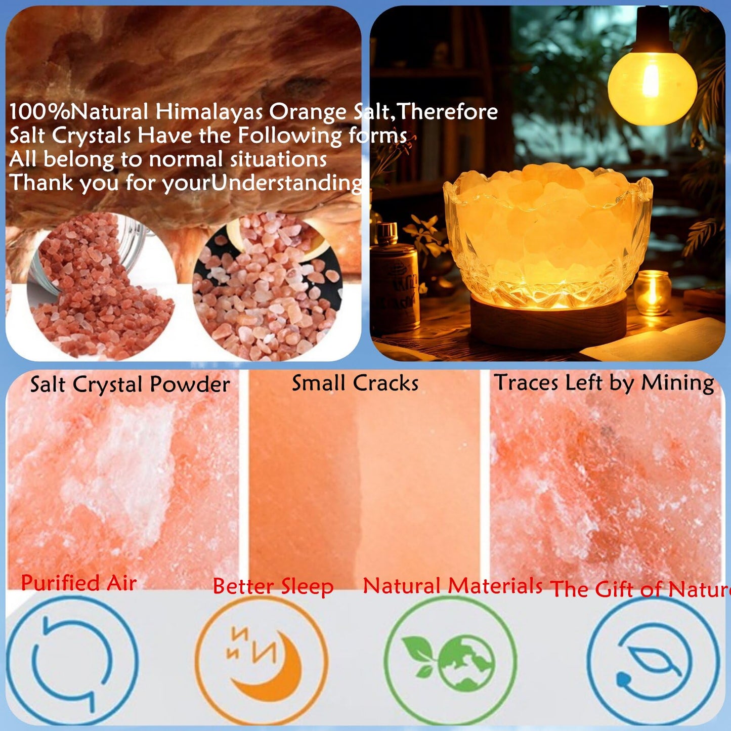 Crystal Glass Himalayan Salt Lamp with LED Light, Wooden Base, 10 Brightness Levels, 3 Distinct Lighting Modes, USB Powered, Pink Salt Rock Lamp, Home Decor Art Showpiece Night Light (Tricolor)