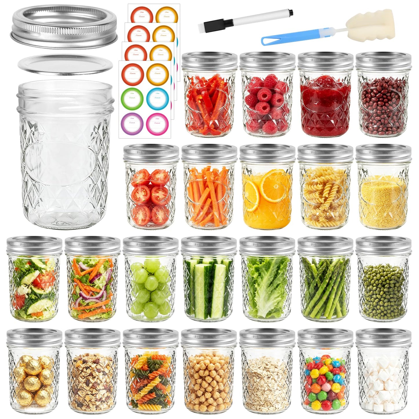 8 oz Mason Jars 24 Pack with Airtight Lids, Glass Canning Jars, Durable & Leakproof Small Jars for Jam, Honey, Pickling, DIY Crafts, Reusable Storage Containers, Great Value Set with Secure Packaging