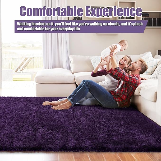 9x12 Fluffy Area Rugs for Living Room,Large Purple Fuzzy Shag Area Rug for Bedroom,Soft Non-Shedding Indoor Plush Carpet for Kids Bedroom Nursery Home Decor