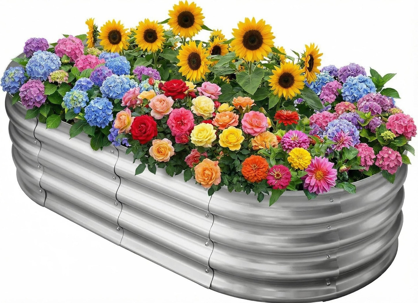 Eclaron Galvanized Raised Garden Bed for Outdoor: 4x2x1ft Durable Metal Vegetable Plant Container Kit - Oval Planter Box for Gardening Flower Trough