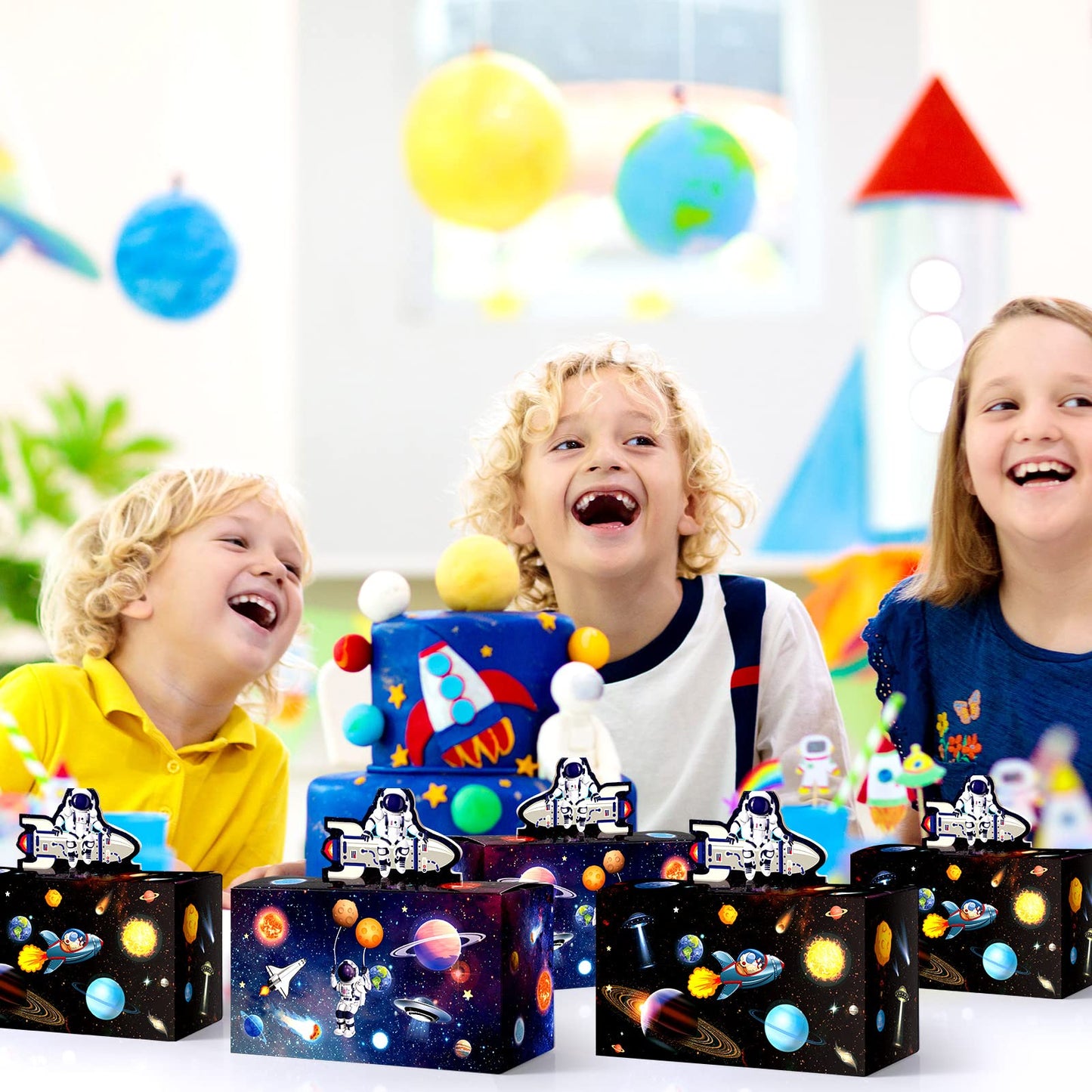 Nezyo 24 Pcs 4.8 x 2.4 x 5.2 Inches Space Party Favor Boxes Small Galaxy Gable Boxes Solar System Planet Cardboard Gift Candy Goodie Bags for Space Theme Birthday Party Supplies(Astronaut)