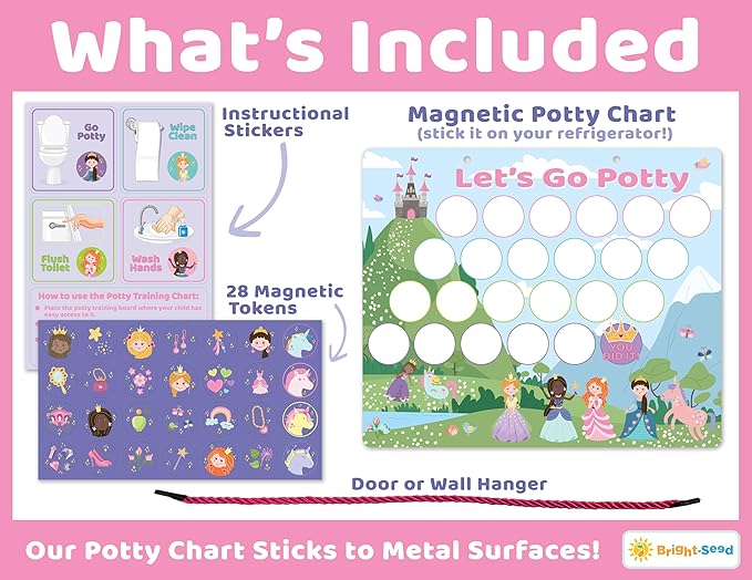 Magnetic Princess & Unicorn Potty Chart, Potty Training Chart for Toddler Girls, Sticker Chart for Kids, Potty Training Sticker Chart for Toddlers, Potty Sticker Chart, Potty Training Chart Girls