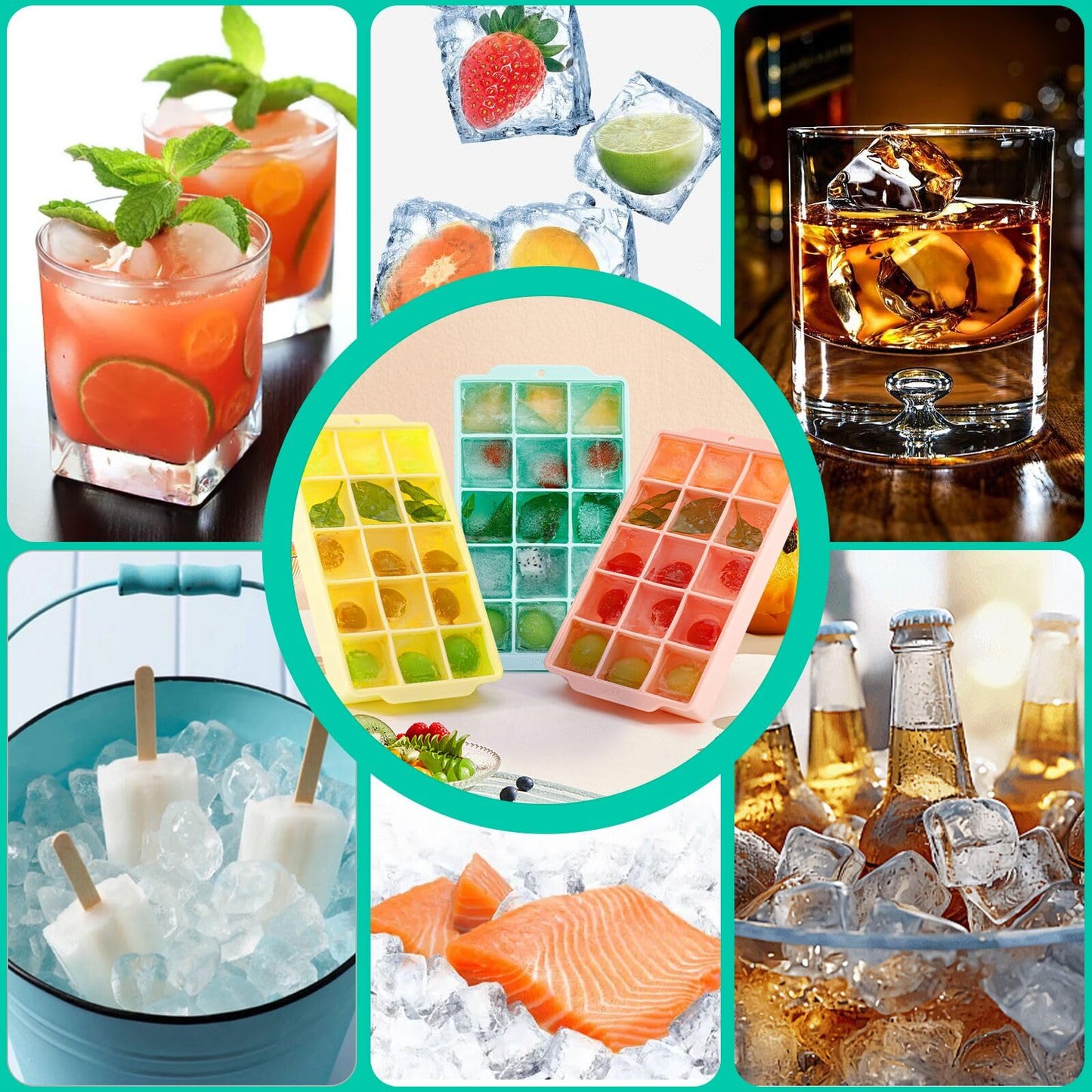 Reespring Silicone Ice Cube Tray, Ice Tray for Freezer with Lid, 3 Pack Ice Cube Trays for Freezer with 45 Flexible Easy Release Ice Trays