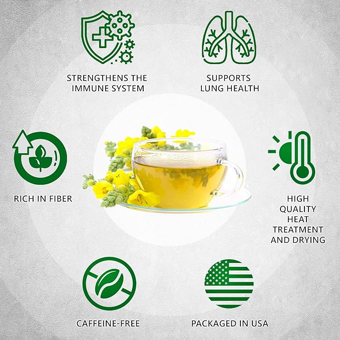 TeaDreamTea Dried Mullein Herbal Tea - Natural Mullein Flowers 3 OZ Loose Tea - Caffeine-Free - Pure Natural Premium Mullein Leaf - Mullein Herbal Teas with Cleanse Detox & Respiratory Support Effect