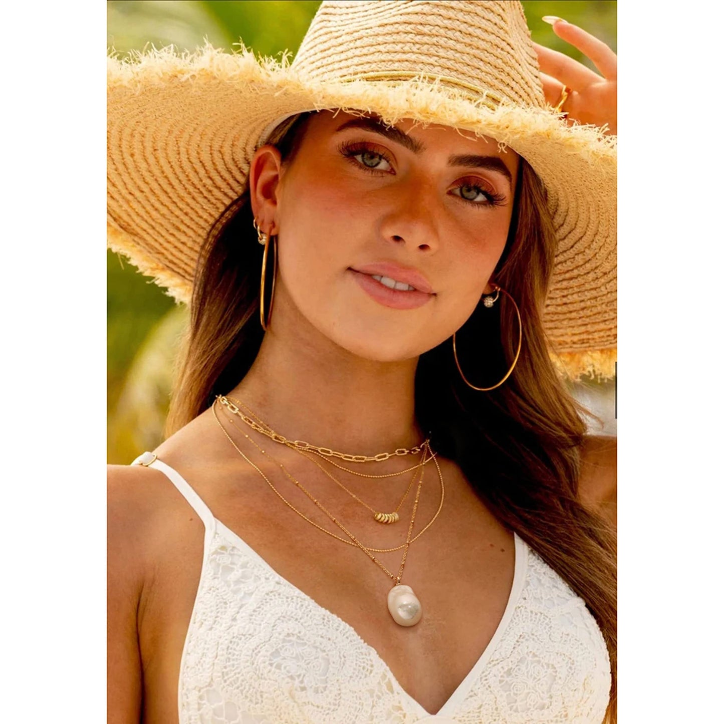 CANEVINKA 18k Gold Plated Satellite Chain Irregular Big Pearl Pendant Necklace for Women