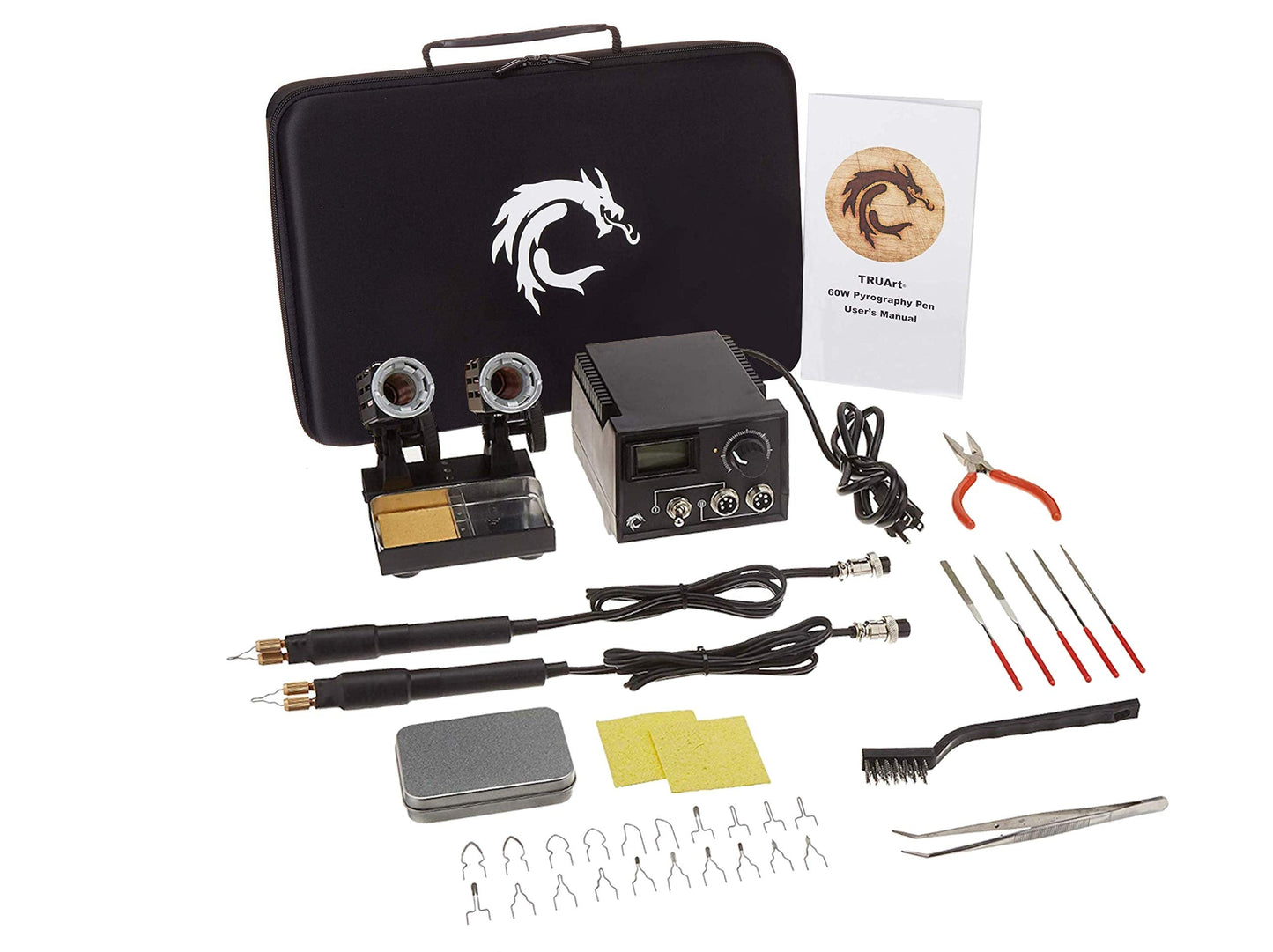 TRUArt Stage 2 Dual Pen Professional Woodburning Detailer 60W Tool with Digital Temperature Control, 40 Tips and Case