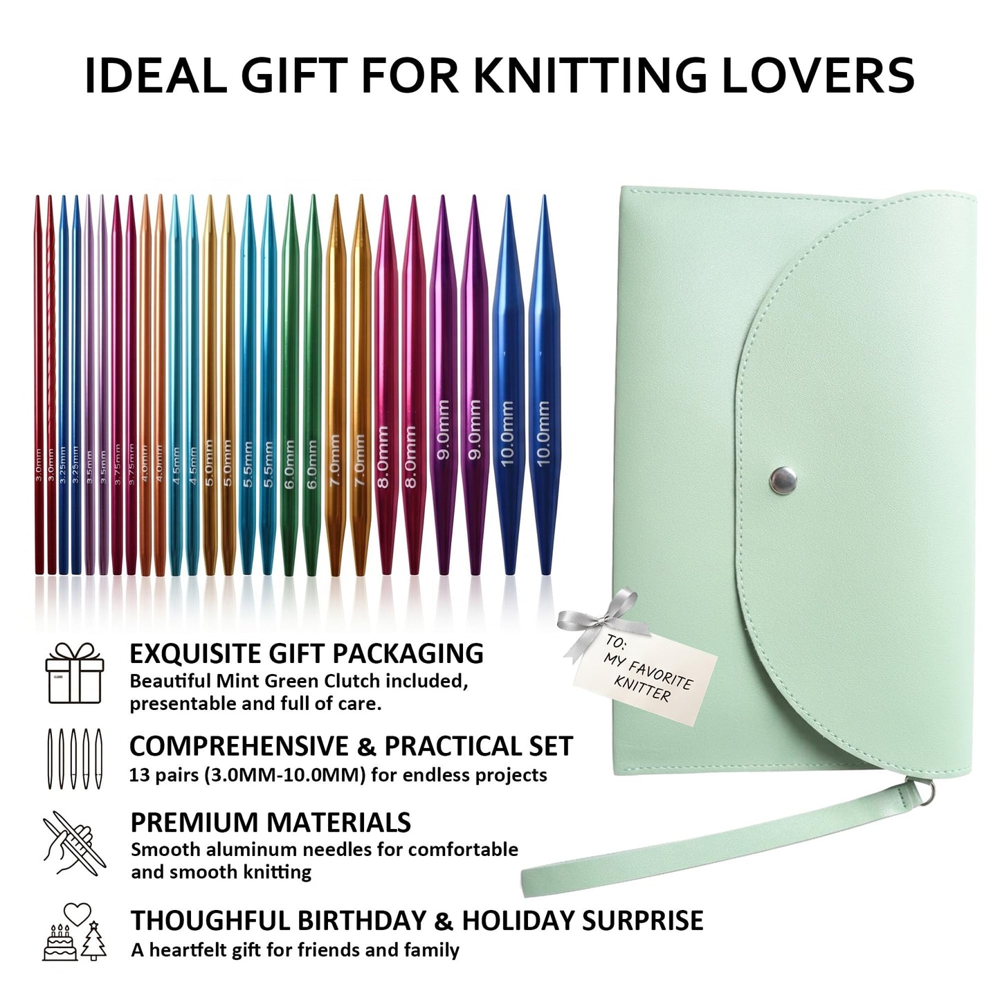 Astrumify 3.94-Inch(10cm) Interchangeable Circular Knitting Needles Set 13 Pairs(3mm-10mm) of Premium Aluminum Needles & Accessories