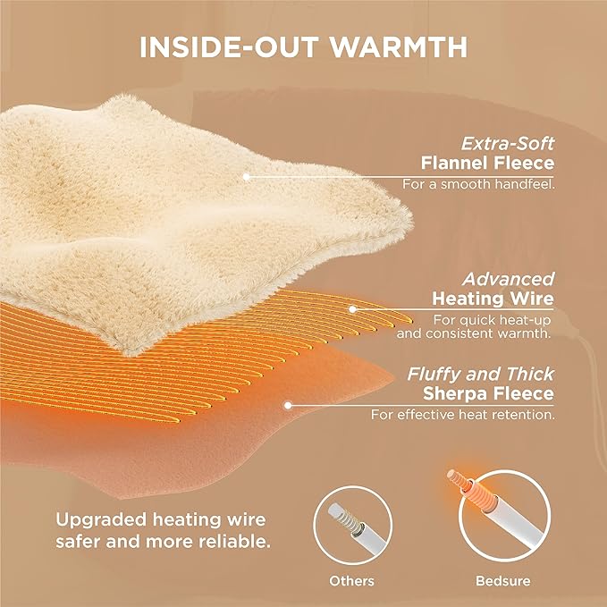 Bedsure Electric Blanket Full Size - Soft Flannel Heated Blanket, Fast Heating with 10 Time Settings & 6 Heat Settings, Warm Gift for Grandma (72x84 inches, Burgundy)