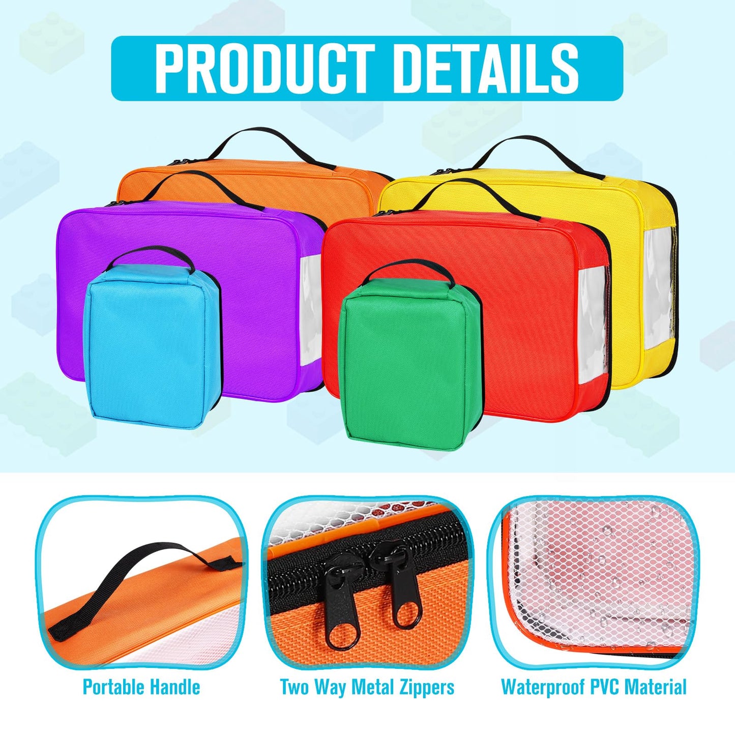 6 Pack Toy Storage Bags, Reusable Board Game Storage Bag with Visible Top, Label Slot, Manual Pocket&Handle, Travel Organizer Case for Bricks, Building Blocks, Puzzle, Car Toys, 3 Different Size