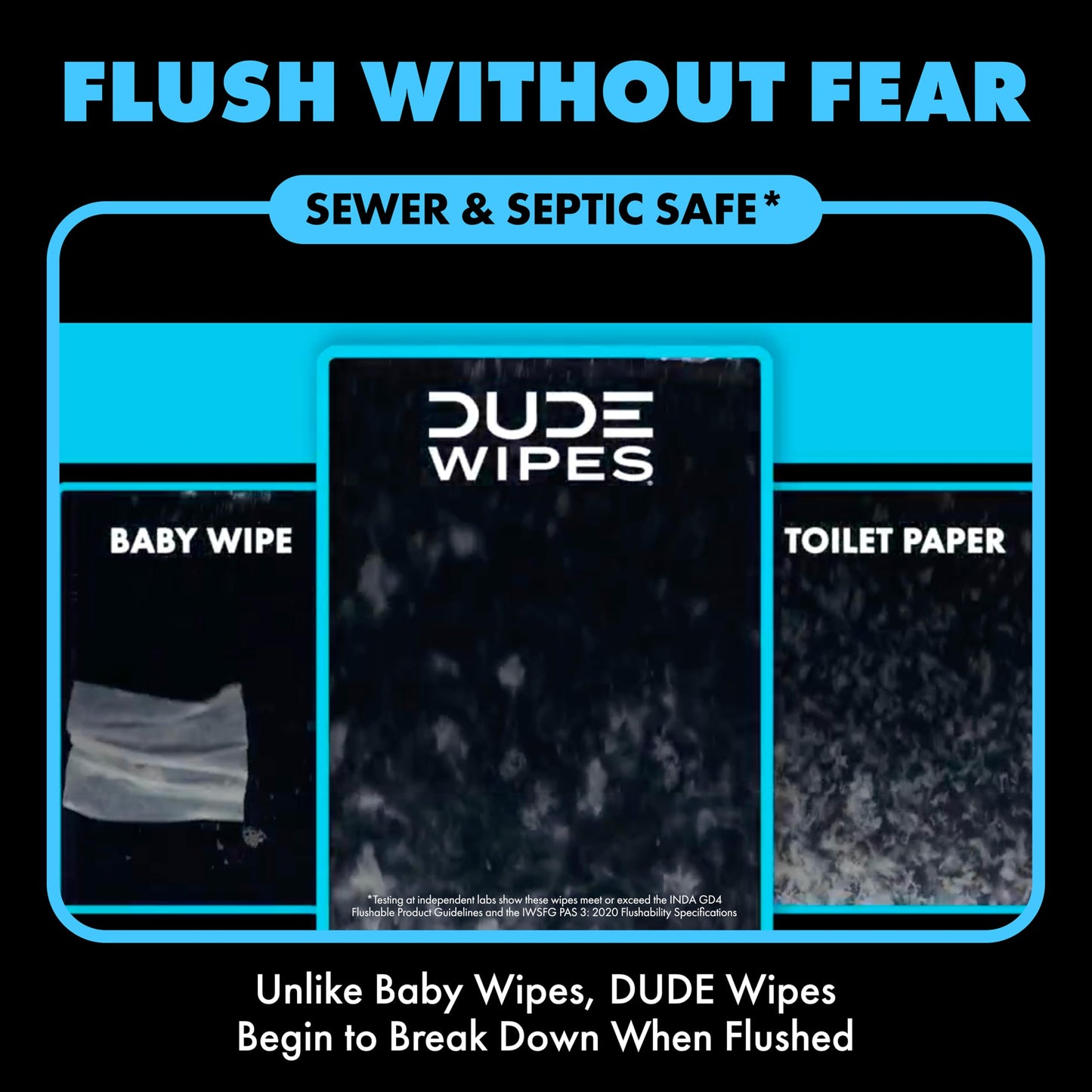 DUDE Wipes Unscented Flushable Wipes - Extra-Large Adult Wet Wipes for Sensitive Skin - 3 Pack (144 Count) - Infused with Vitamin E and Aloe - Septic and Sewer Safe