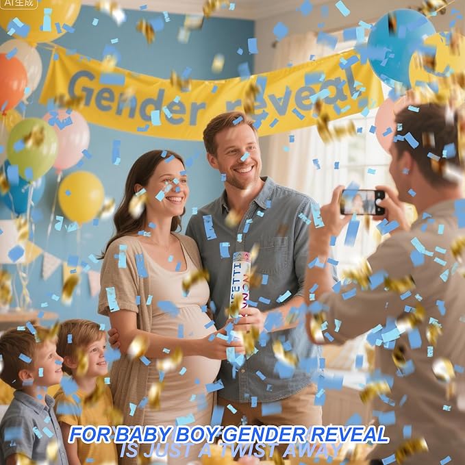 2 Pack Gender Reveal Confetti Cannon, 12 in Blue Rectangle Shaped Party Poppers Shooters Cannons, Confetti Poppers For Baby Boy Girl Gender Reveal Baby Showers (Rectangle, Blue)