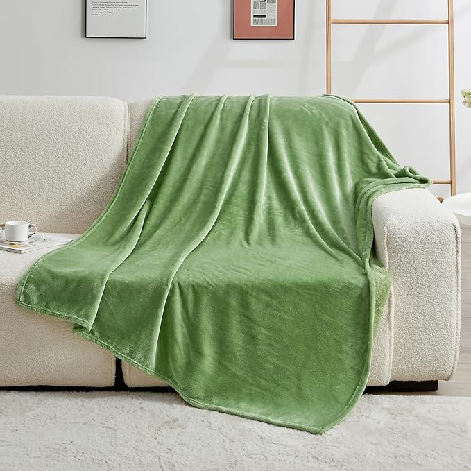 SOCHOW Flannel Fleece Blanket Twin Size, All Season Super Soft Cozy Blanket for Bed or Couch, Sage Green, 60x80 inches