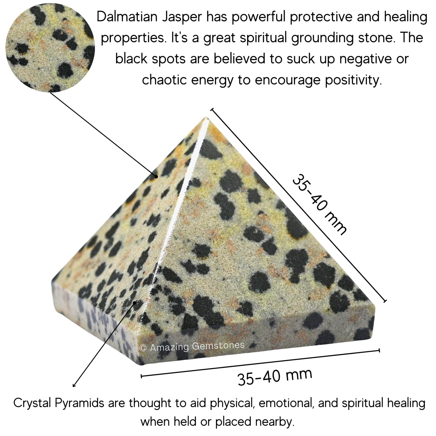 Amazing Gemstone Dalmatian Jasper Pyramid Crystal Healing Stones - 1.5" Great Pyramid Figurine of Natural Stone Pyramid for Meditation, Reiki, Chakra Balancing and Crystal Pyramids Grid