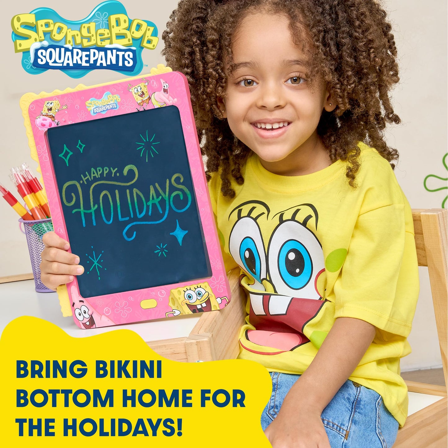 Spongebob ScribblePop LCD Writing Tablet – Reusable Doodle Board Drawing Pad & Tracing Cards – Mess‑Free Educational Travel Toy & Gift for Boys & Girls Ages 3–9