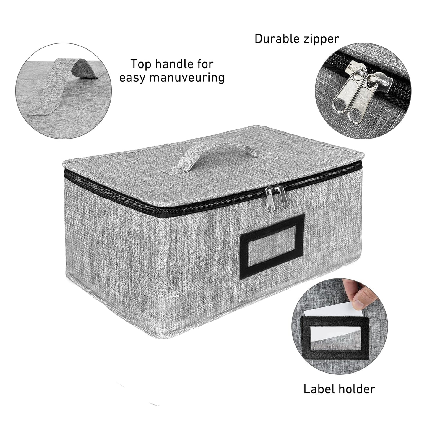 HURZMORO Cup and Mug Storage Box with Dividers – Stackable Hard Shell Organizer with Zipper Lid and Handles, Holds 6 Coffee Mugs or Tea Cups, Ideal for Moving and Packing(Grey)