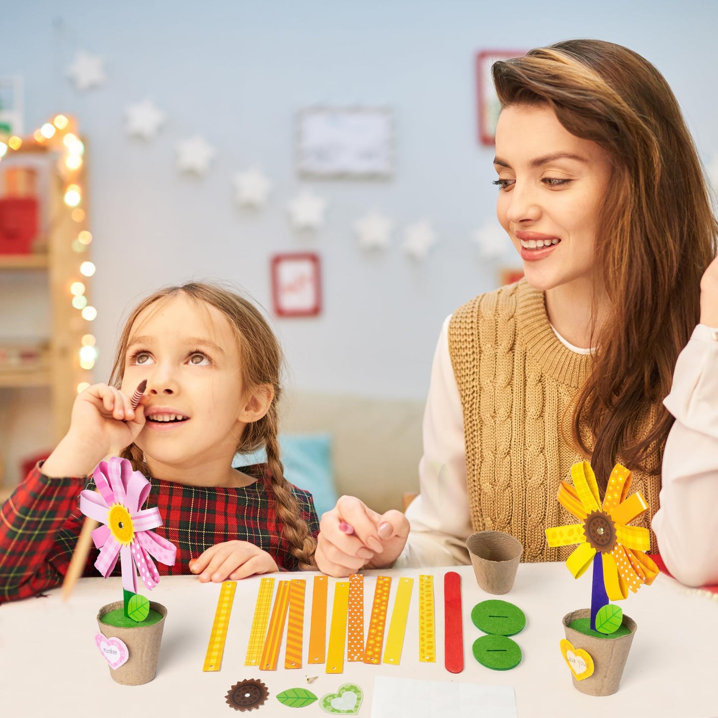 WATINC Foldable Flower Paper Pot Craft Kits - Make Your Mother's Day Standing Flowers Gift Crafts Decorations, Fun Spring DIY Decor Home School Classroom Art Activities for Mom (24Pcs)