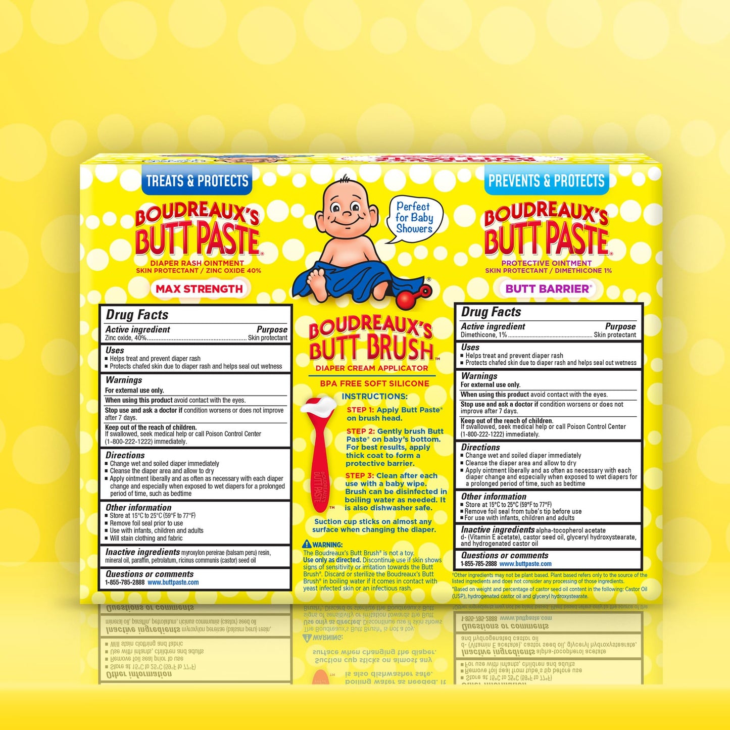 Boudreaux’s Butt Paste Baby Shower Bundle with 3 Newborn Essentials – Zinc Oxide Diaper Rash Cream (14 Oz Jar & 2 Oz Tube), Preventative Ointment (4 Oz Tube) and Silicone Applicator