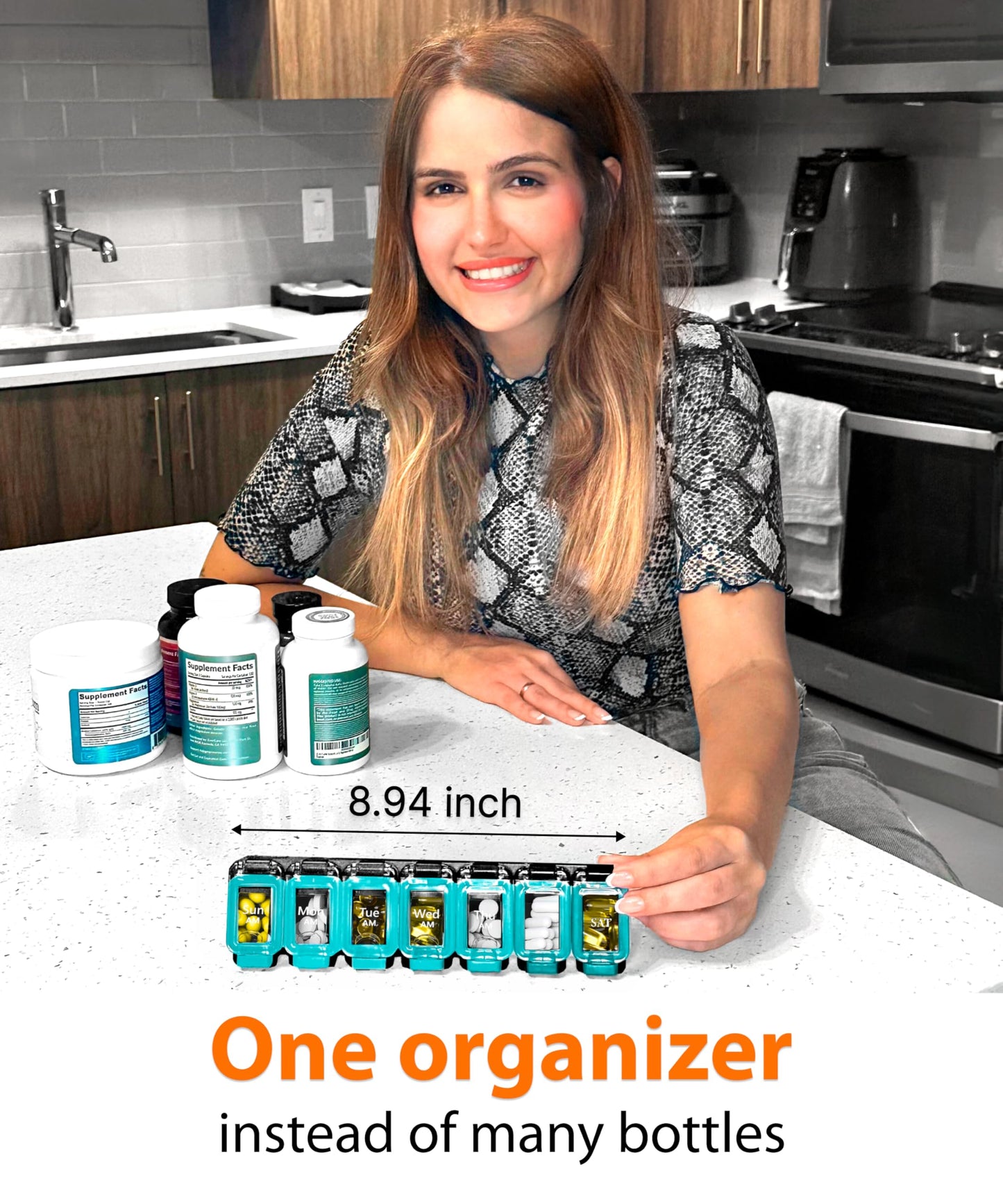 Weekly Pill Organizer 1 time a Day – Pill Box 7 Day with Enhanced Waterproof Seal, Large compartments Hold Big Vitamins & Supplements, Upgraded Locking lids, for Home & Travel use, Durable Hard case