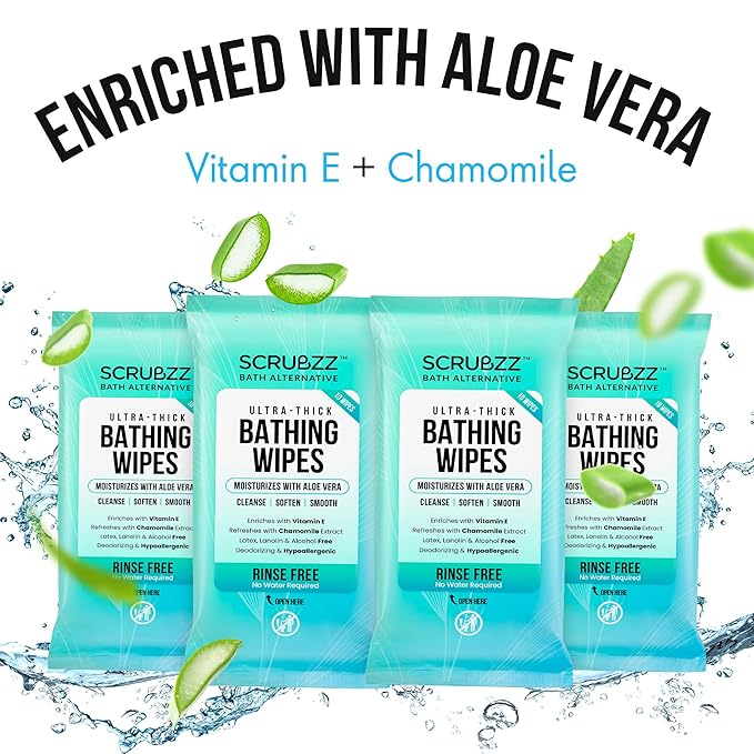 Extra Large Bath Wipes for Adults No Rinse - 80 Disposable Body Cleansing Cloths for Men, Women & Elderly - Great for Gym, Camping, Post Surgery