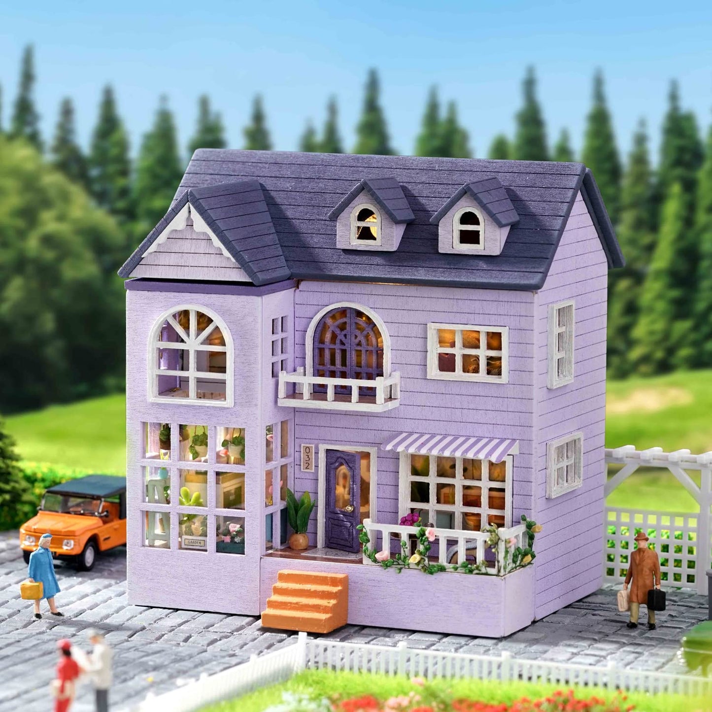 CUTEROOM Dollhouse Miniature with Furniture, DIY Wooden Dollhouse Kit Plus LED Lights, Creative Room for Valentine's Day Gift Idea (D032)