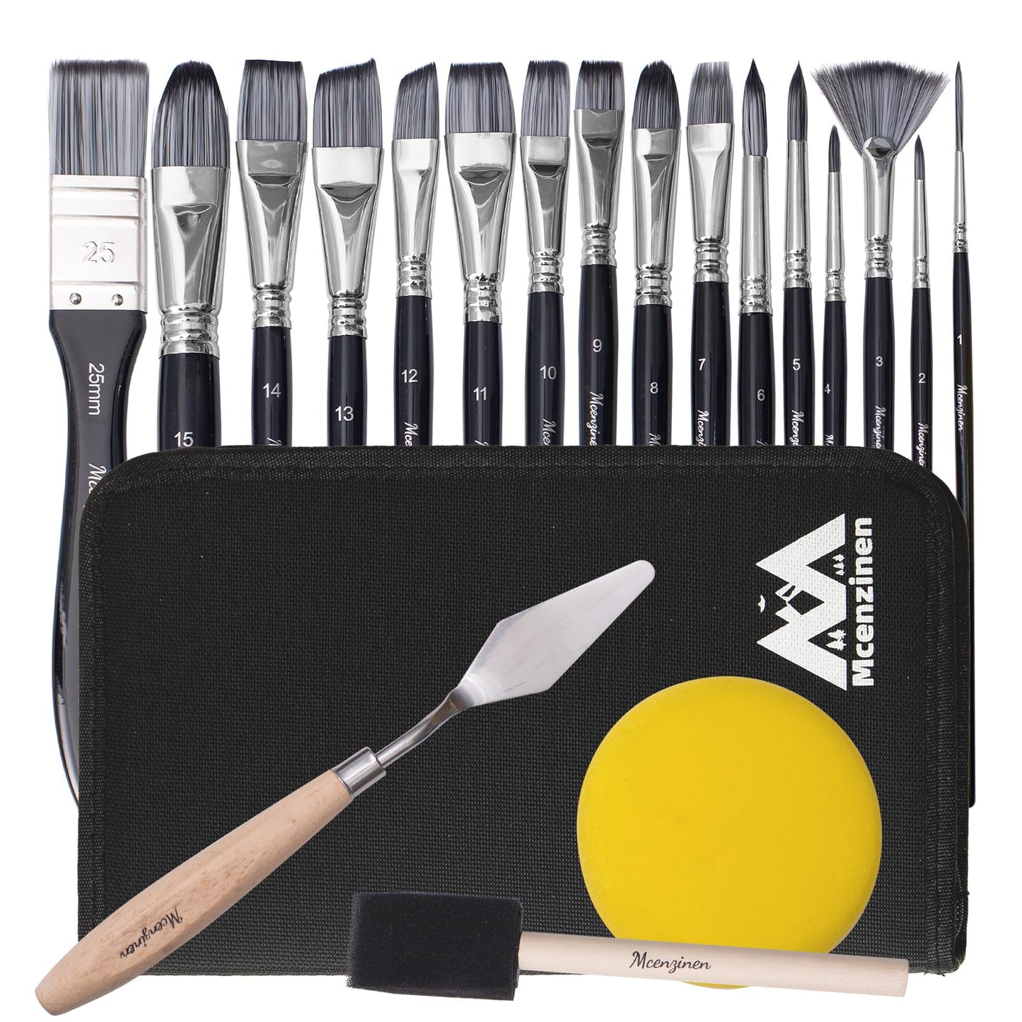 Mcenzinen 20 Pcs Paint Brushes, Professional Acrylic Paint Brush Set Artists Complete Range of Sizes with Palette Knife & Canvas Bag for Acrylic, Oil, Watercolor, Gouache