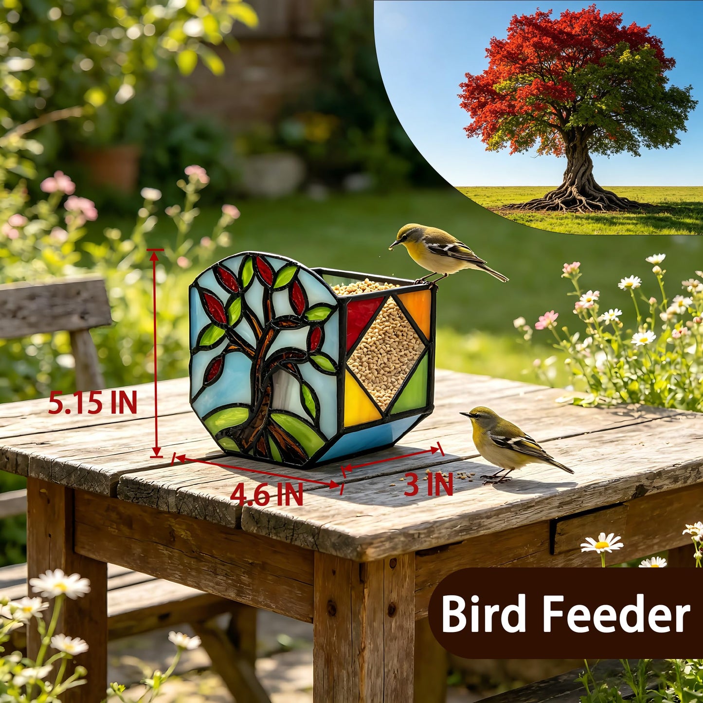 Entlityful Handmade Stained Glass Tree of Life Planter, Decorative Succulent Pot for Indoor Plants, Boho Home Decor for Windowsill and Living Room