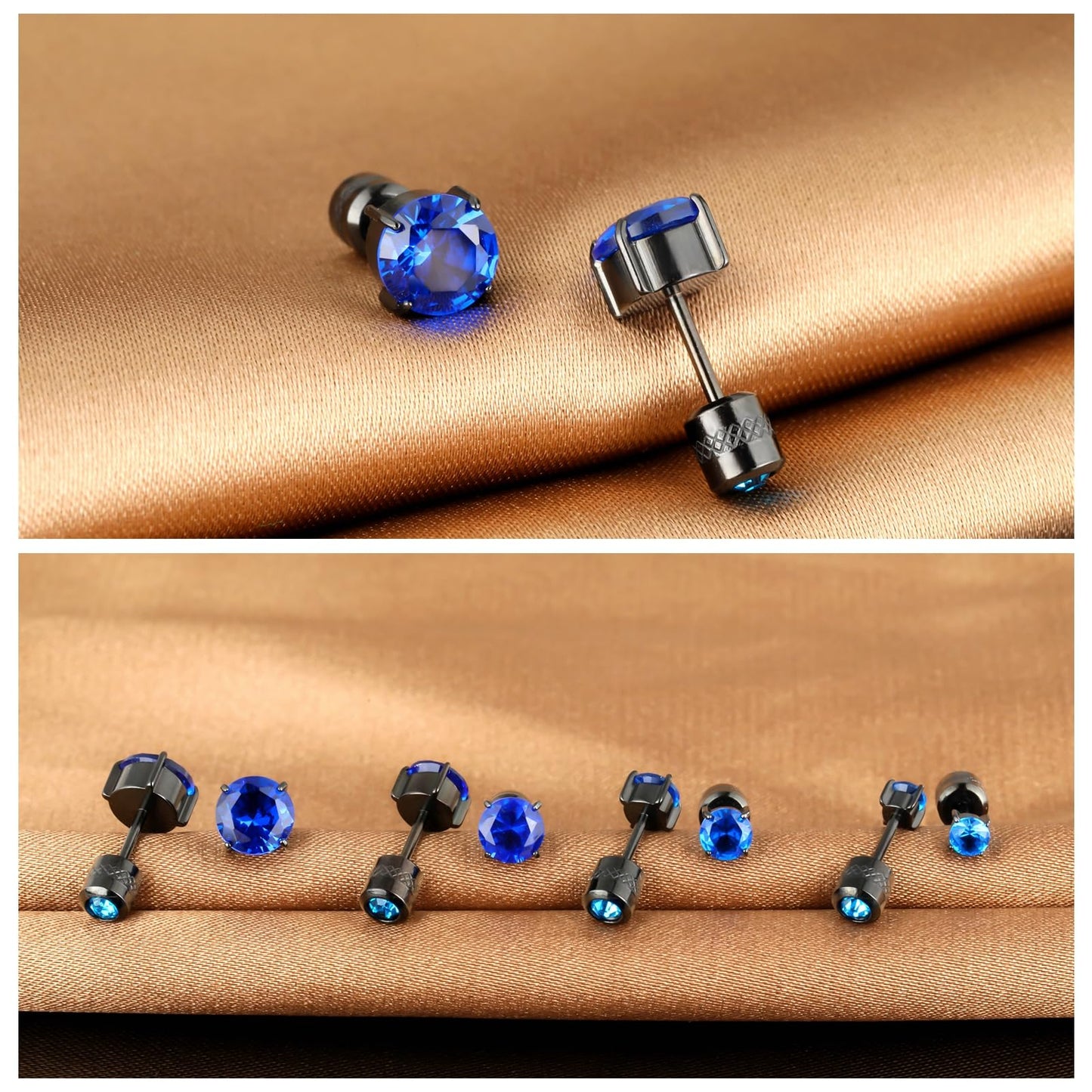 ZQGOFPT 7 Pairs Titanium Hypoallergenic Earrings, Rainbow 5A Cubic Zirconia Screw Back Studs, Women Men Surgical Stainless Steel Double Side Earrings, Piercing Sleeper Studs Jewelry
