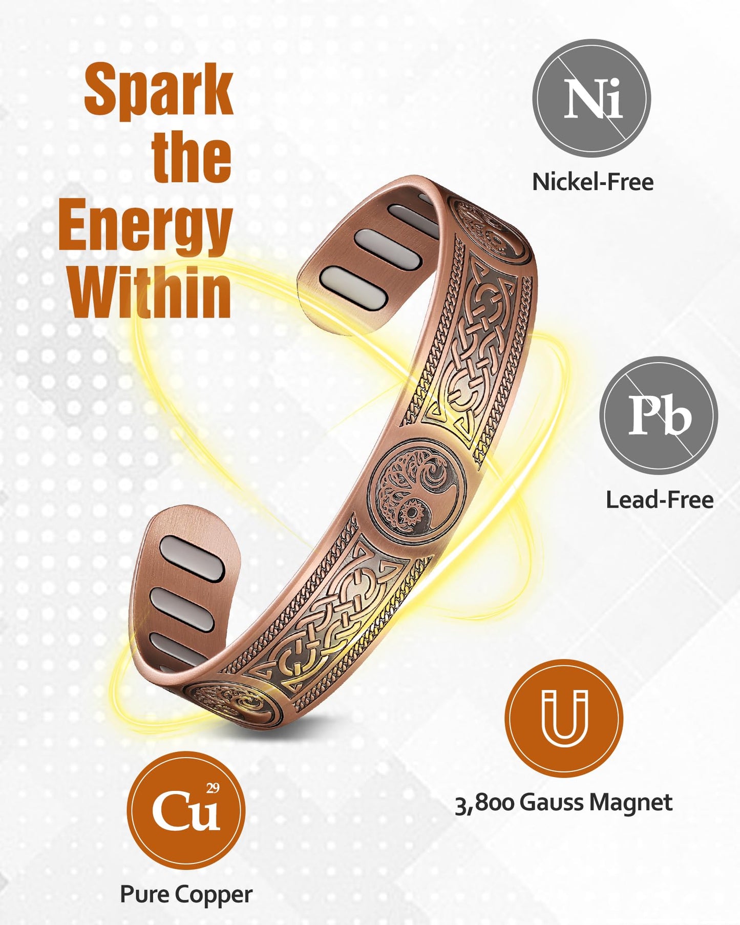 Jecanori Copper Magnetic Bracelets for Men and Women–Upgraded Oval Magnets-Adjustable Cuff Bangles