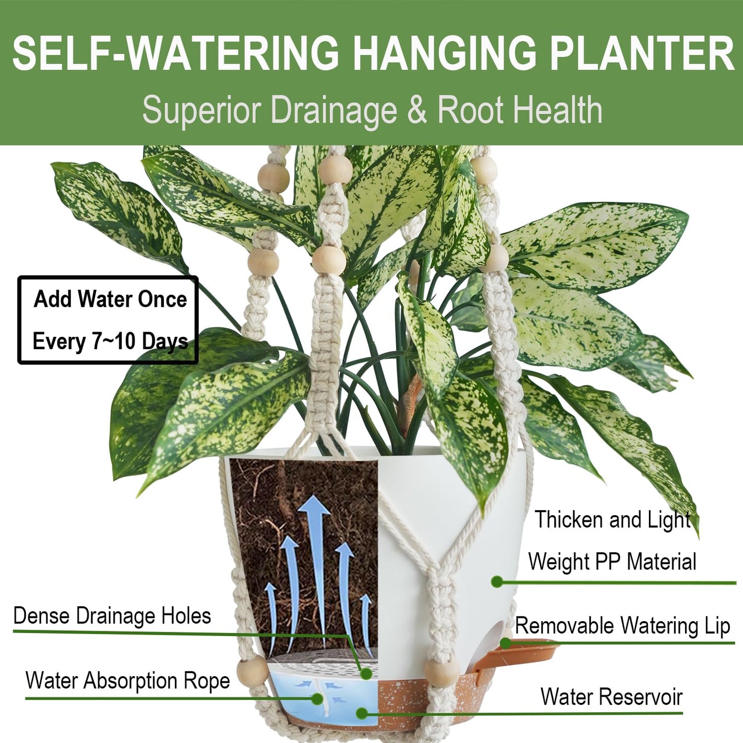 Bouqlife Hanging Planters with Macrame Plant Hangers for Indoor Outdoor Plants 3 Set Self Watering Pots Hanging Baskets Flower Pot Holders 3 Different Size