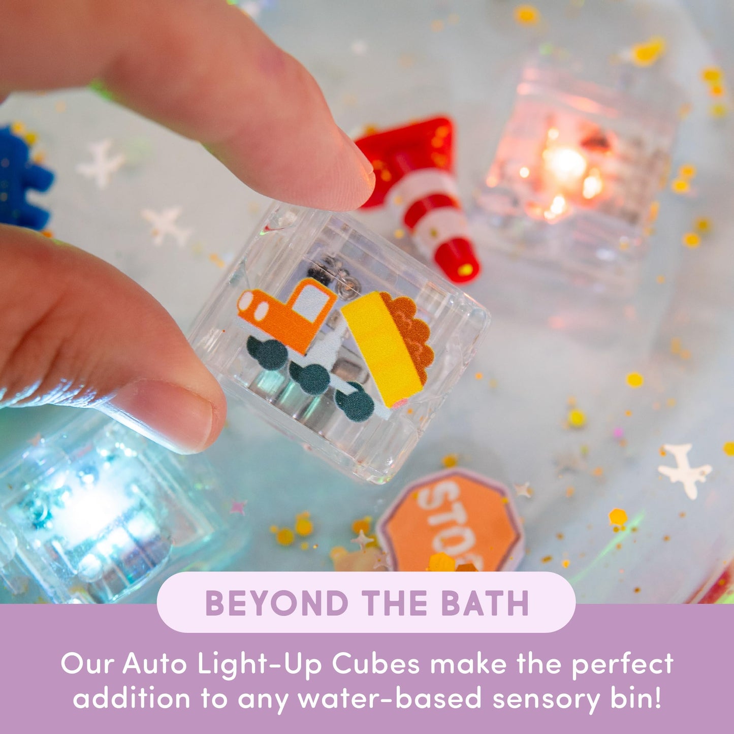 Glo Pals Water-Activated Light-Up Cubes for Bathtime and Sensory Play - Includes 6 Reusable Light-Up Cubes - Sensory Toys and Glowing Bath Cubes for Kids and Toddlers - Auto