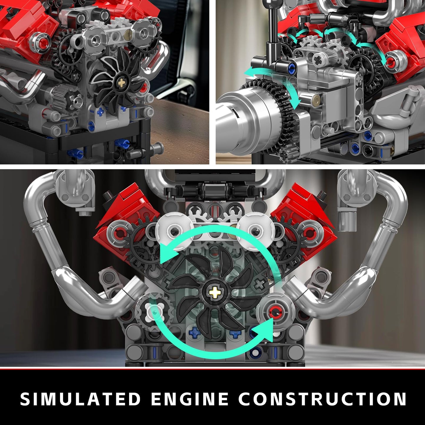 Mould King 10204 V8 Engine Model that Works - Build Your Own V8 Engine Toy, 8-Cylinder Petrol Car Engine Replica Model Building Kit for Adult (750 PCS)