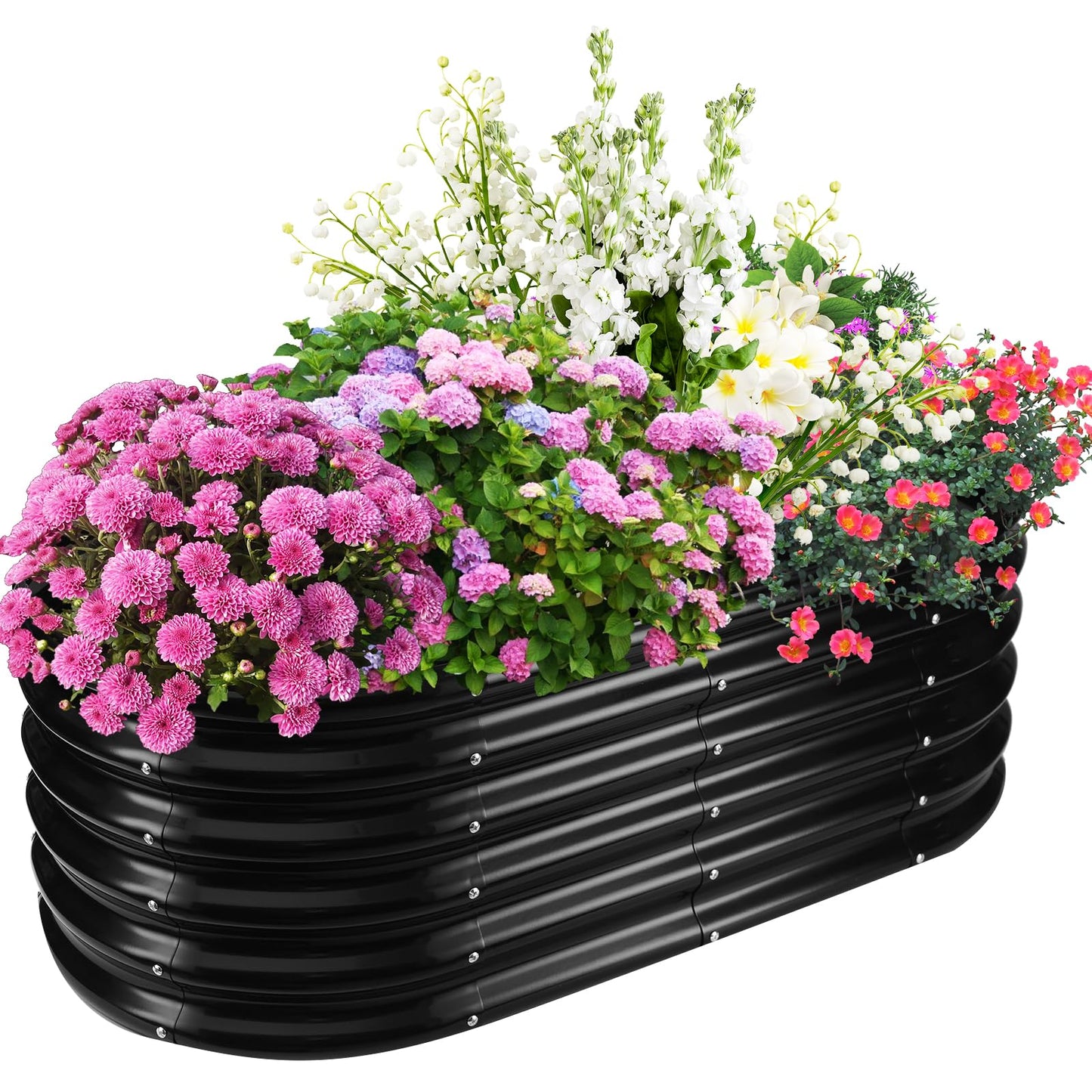 TBMLC 17" Tall Elevated Oval Metal Raised Garden Bed - 4ft x 2ft in Size and 0.8MM Thick Durable Planter Bed/Box for Vegetables Flowers Succulent at Patio/Garden Outdoor (Black, 4X2X1.4 FT)