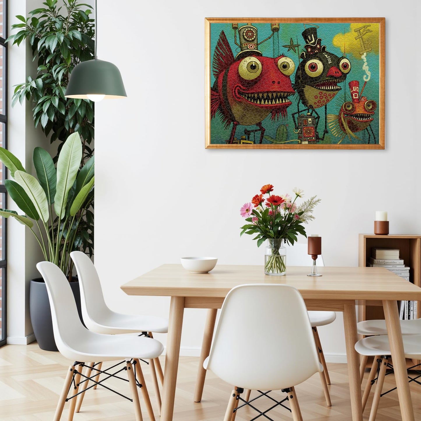 Naturelish 1000 Piece Puzzle for Adults, Quirky Piranha-Inspired Artwork with Unique-Shaped Pieces, Matte Texture, Color-Coded Backing, Challenging Gift for Puzzle Lovers 26.6 x 19.2 in