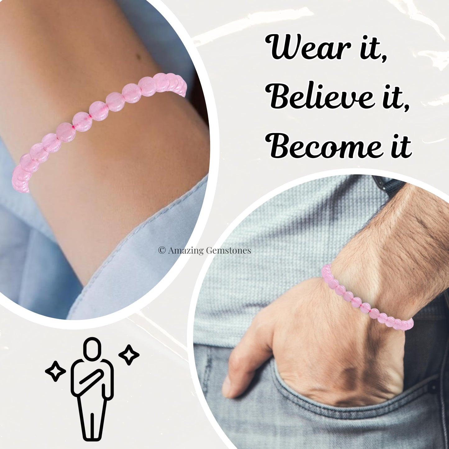 Amazing Gemstone Rose Quartz Bracelet, Gifts For Men & Women - Protection Healing Crystal Bracelet - 6mm Gemstone Beaded Adjustable Bracelet, Pulseras Para Hombres Mujer Stocking Stuffers