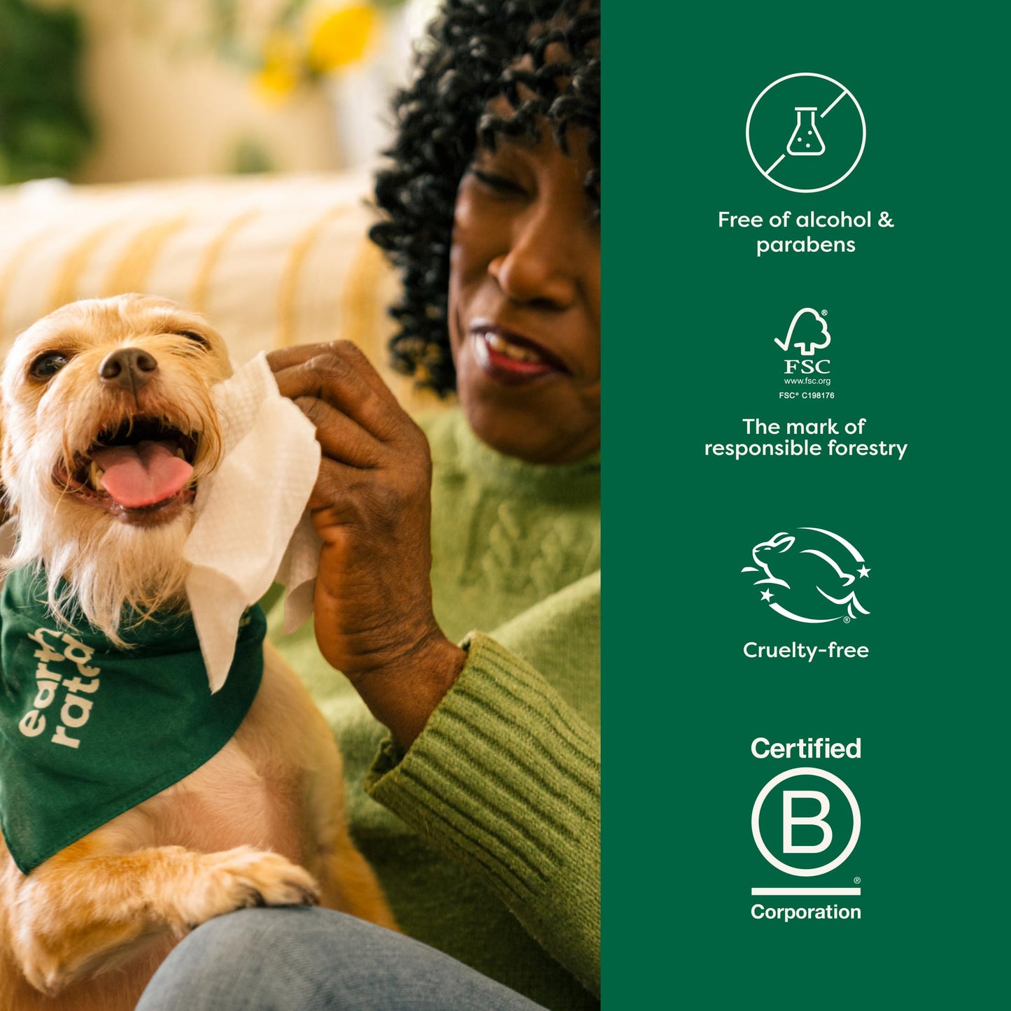 Earth Rated Ear Wipes & Grooming Wipes Bundle - Includes 70 Wild Oat-Scented Pet Ear Wipes and 100 Unscented Grooming Wipes.