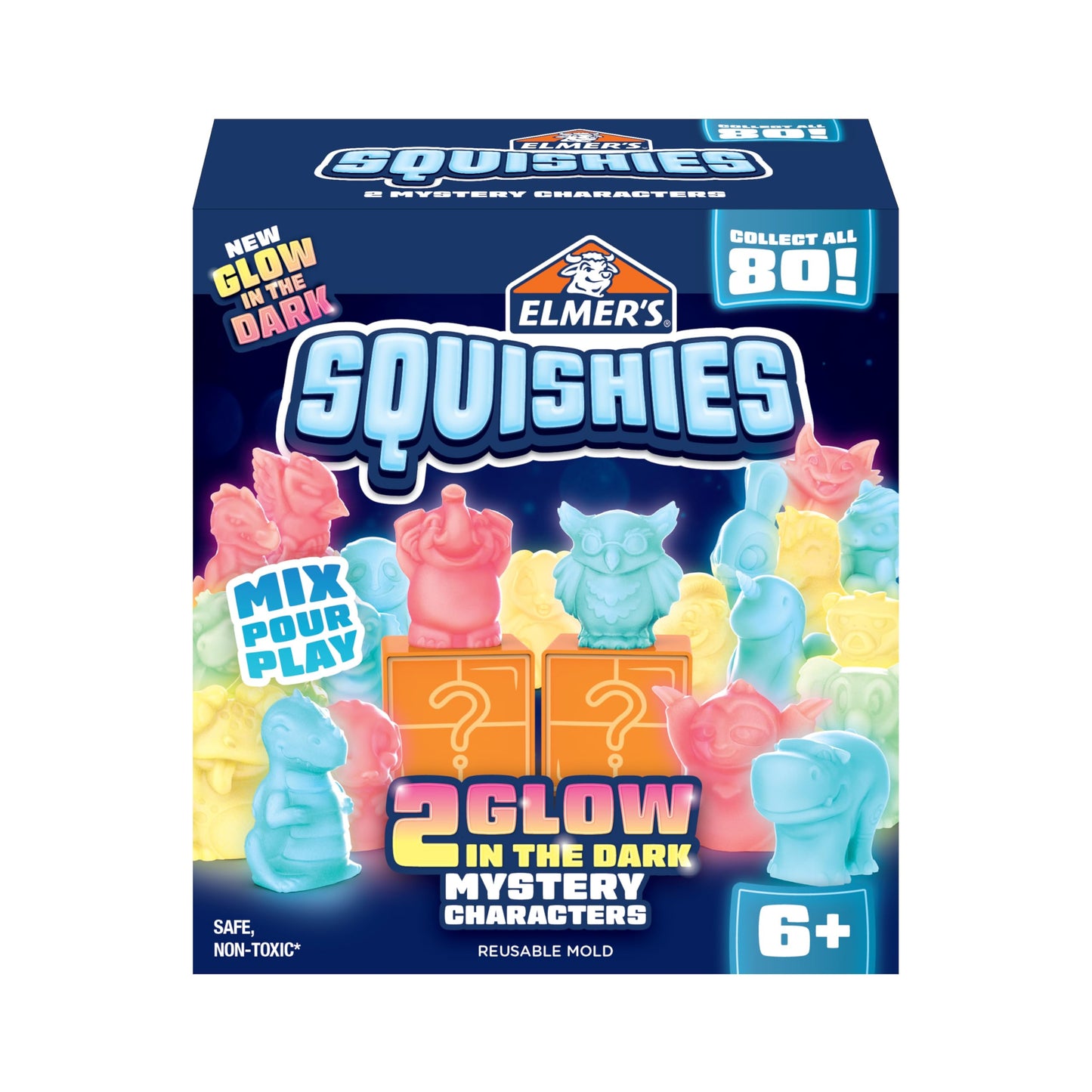 Elmer's Squishies, Kids DIY Activity Kit, Squishy Glow in the Dark Toys, Creates 2 Mystery Characters, 13 Piece Set - Slime Fun, Crafts, Holiday Gift for Ages 6+