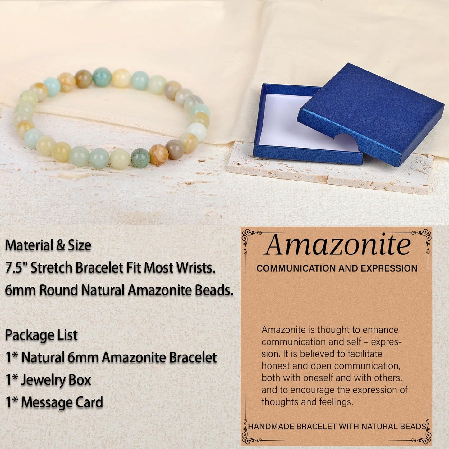LPBeads Handmade Natural Gemstone Stretch Elastic 6mm Mulitcolor Amazonite Bracelet Healing Crystal Round Stone Beads Jewelry Gifts for Women Men