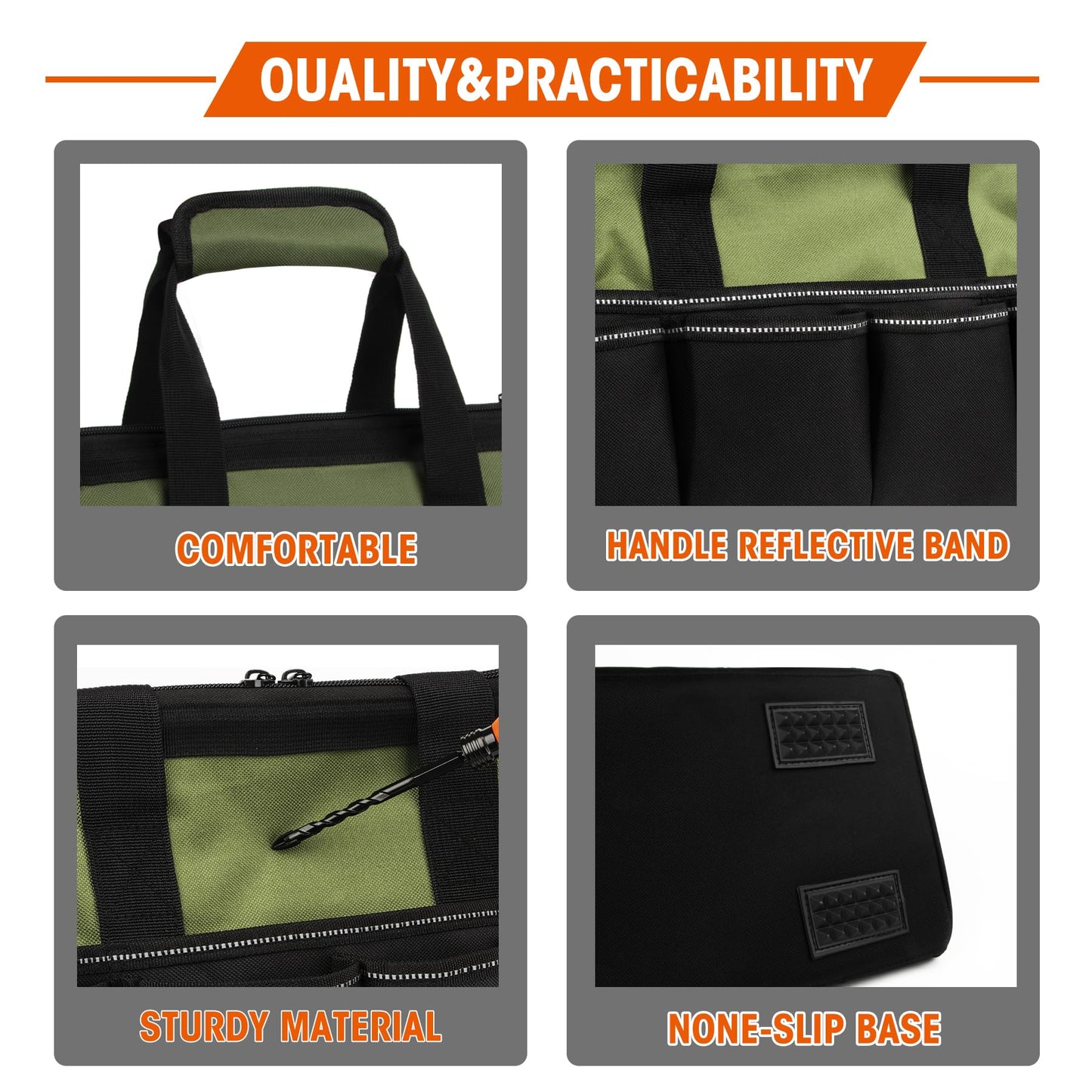 LLNDEI Heavy Duty Tool Bag, 15.7 Inch Portable Tool Organizer With 16-Pocket, Adjustable Strap & MOLLE System,Ideal Gift For Men & Fathers