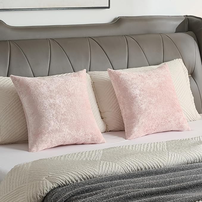 FUTEI Pink Flannel Throw Pillow Covers 12x20 Inch Set of 2,Soft Dimensional Textured Lumbar Pillow Cases,Modern Home Decor for Couch Living Room