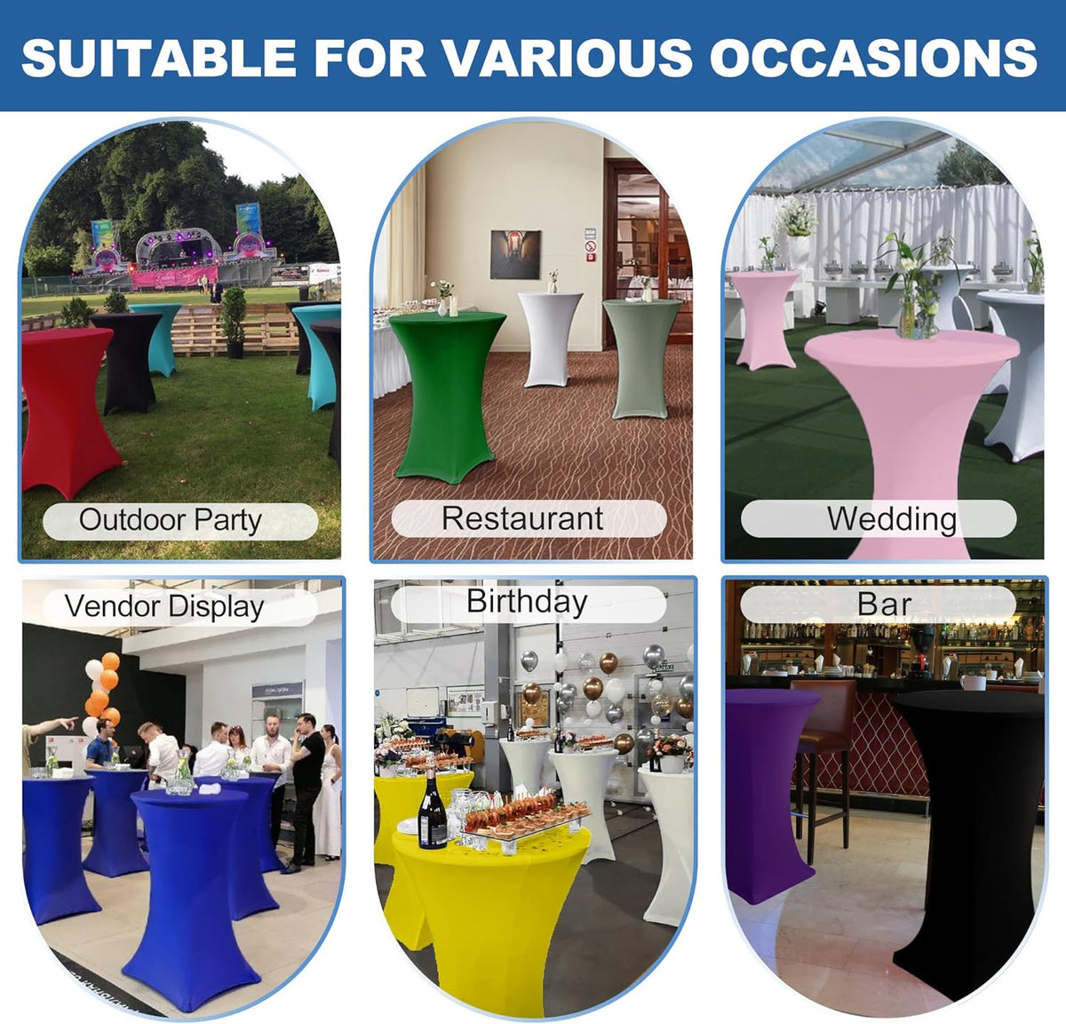 Cocktail Table Covers-Spandex Round High Top Table Cloths 8 Pack 32x43 Inch-Black Stretch Fitted Bar Tall Tablecloth for Pub Bistro Highboy Party Event Banquet Height Folding Satnding Tables