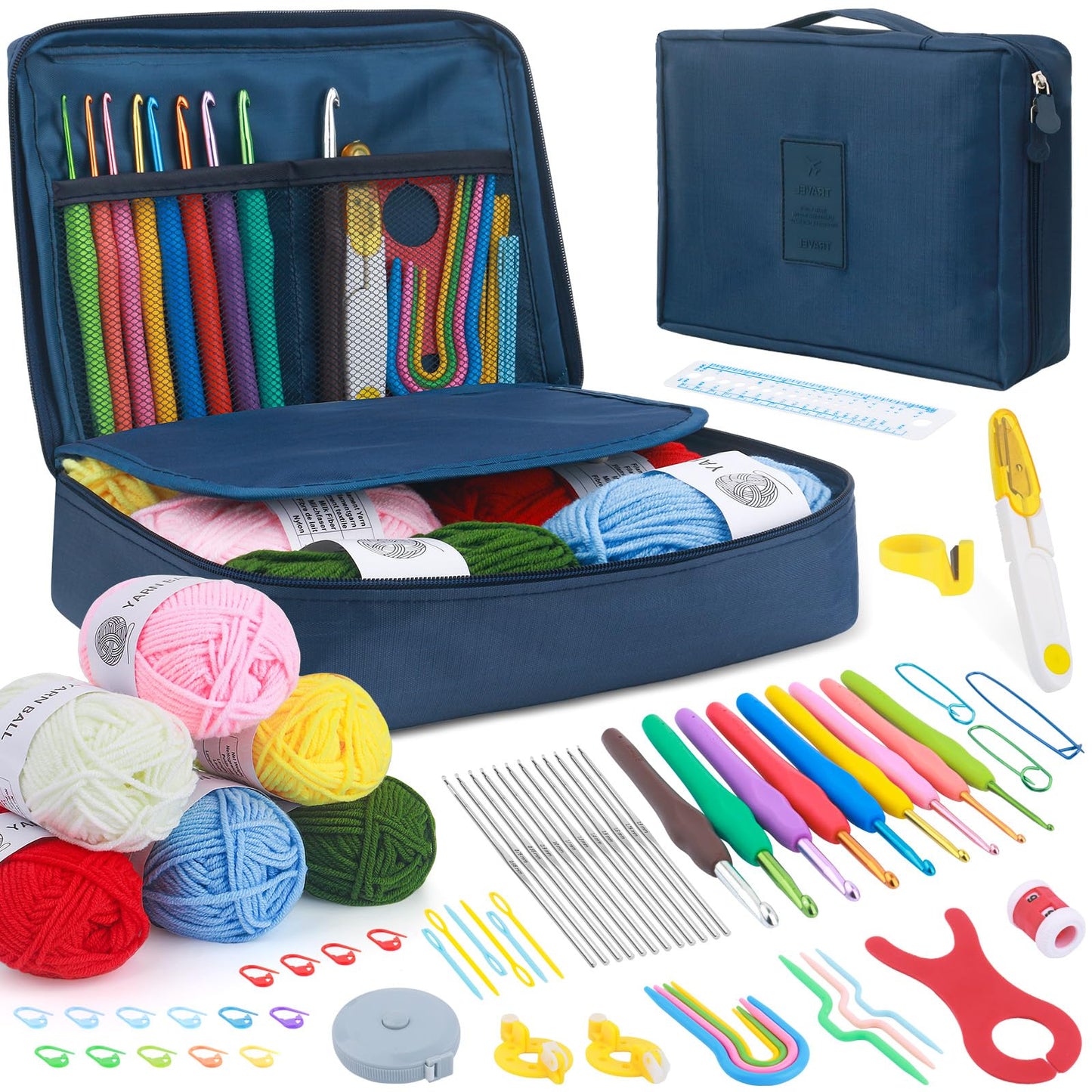 MECHEER Crochet Kit for Beginners, 67 Pcs Knitting Kits Crochet Set with Yarn, Ergonomic Crochet Hooks 0.6mm-6.0mm, Portable Crochet Starter Kit for Travel