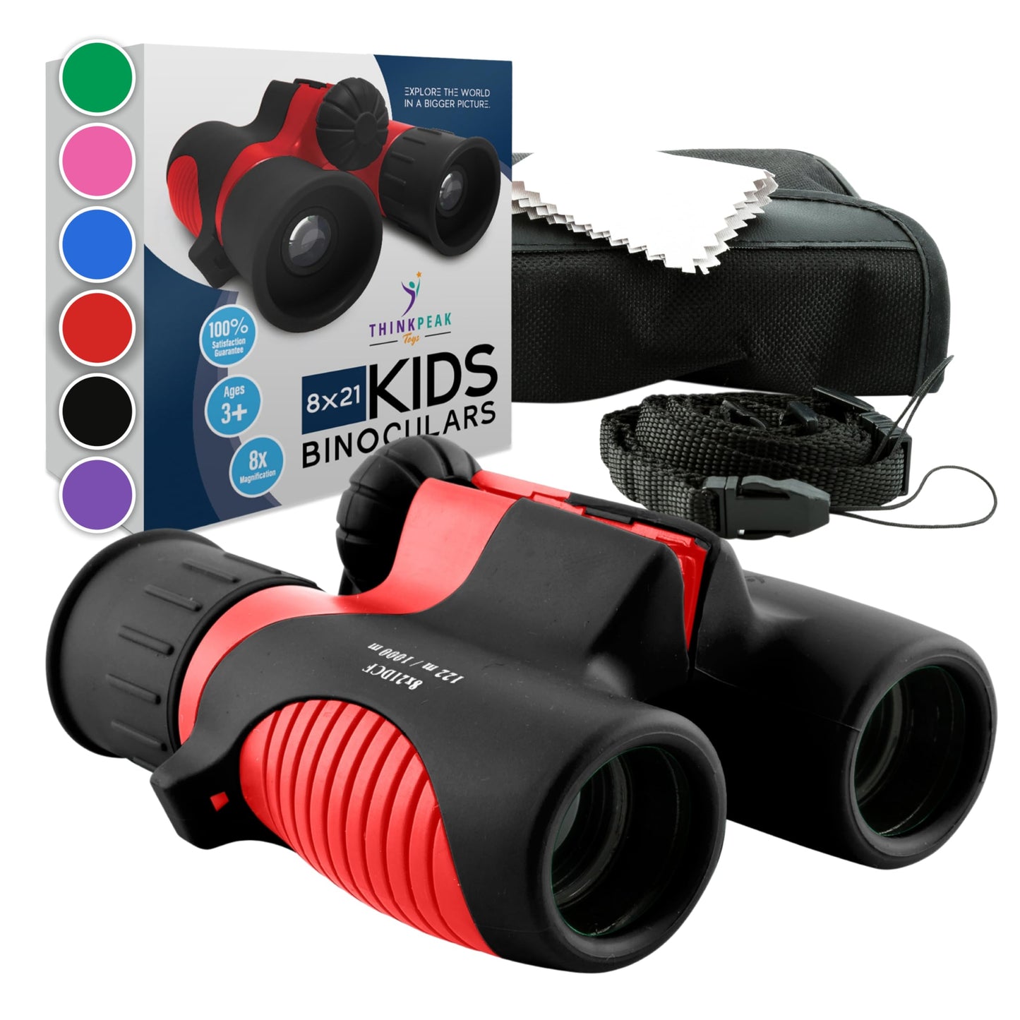 Think Peak Red Binoculars Science Toy for Kids Ages 3-12 Years - Real Compact Outdoor Adventure & STEM Educational Nature Hiking Explorer for Bird Watching, Camping Children’s Birthday Gift